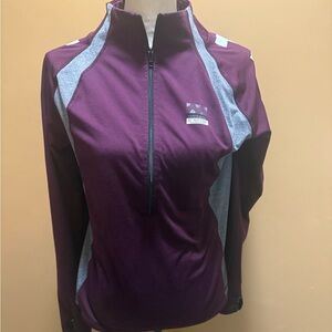 Pink Victoria Secret Maroon and Gray half zip Ultimate Pullover spellout sleeve